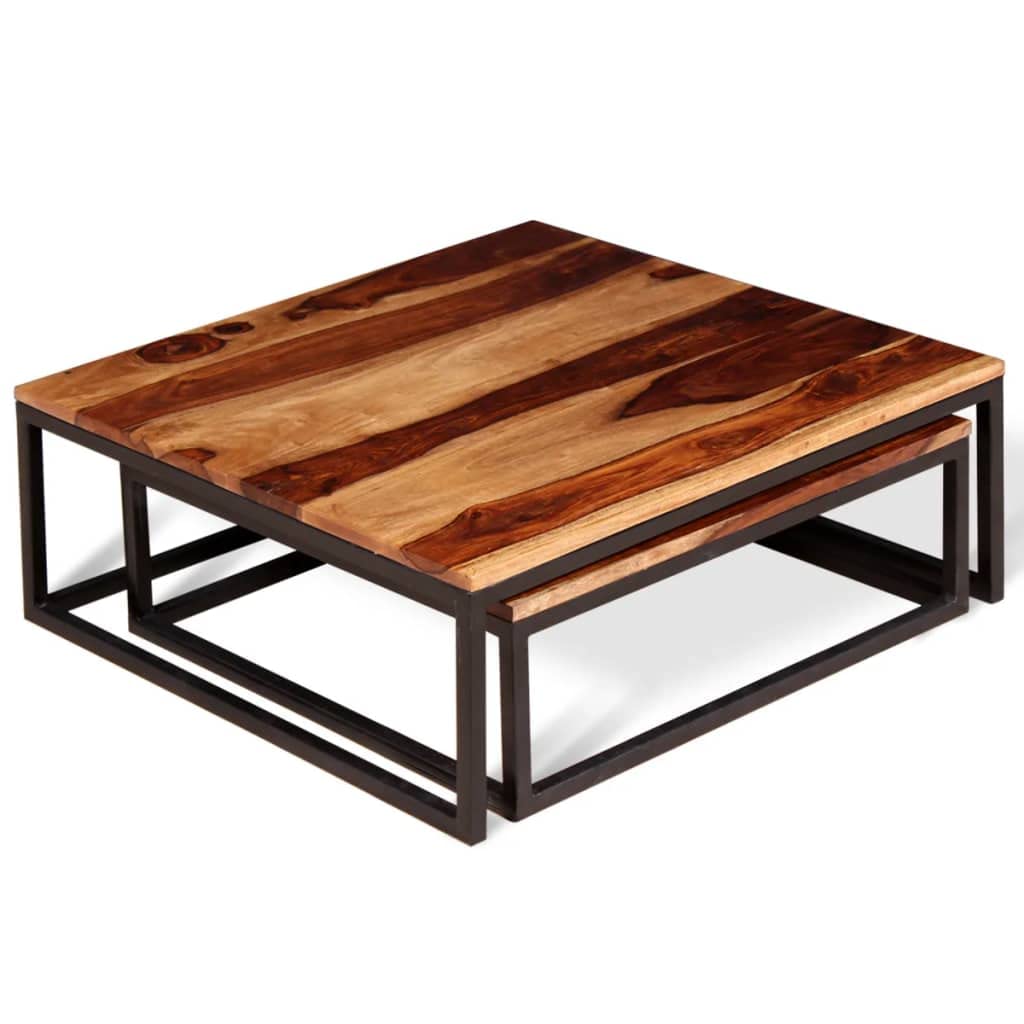 Two Piece Solid Sheesham Wood Nesting Coffee Table Set S58552