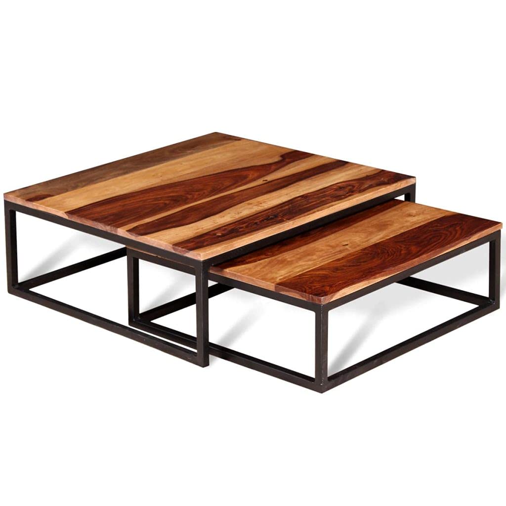 Two Piece Solid Sheesham Wood Nesting Coffee Table Set S58552