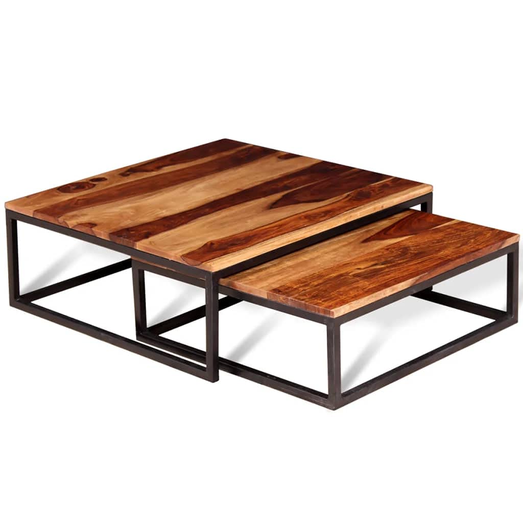 Two Piece Solid Sheesham Wood Nesting Coffee Table Set S58552