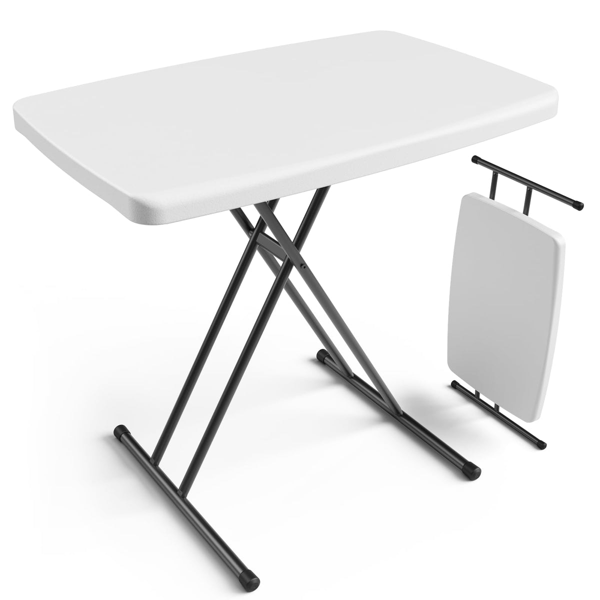 Folding Table 30 Inch Adjustable Height White Granite H951354