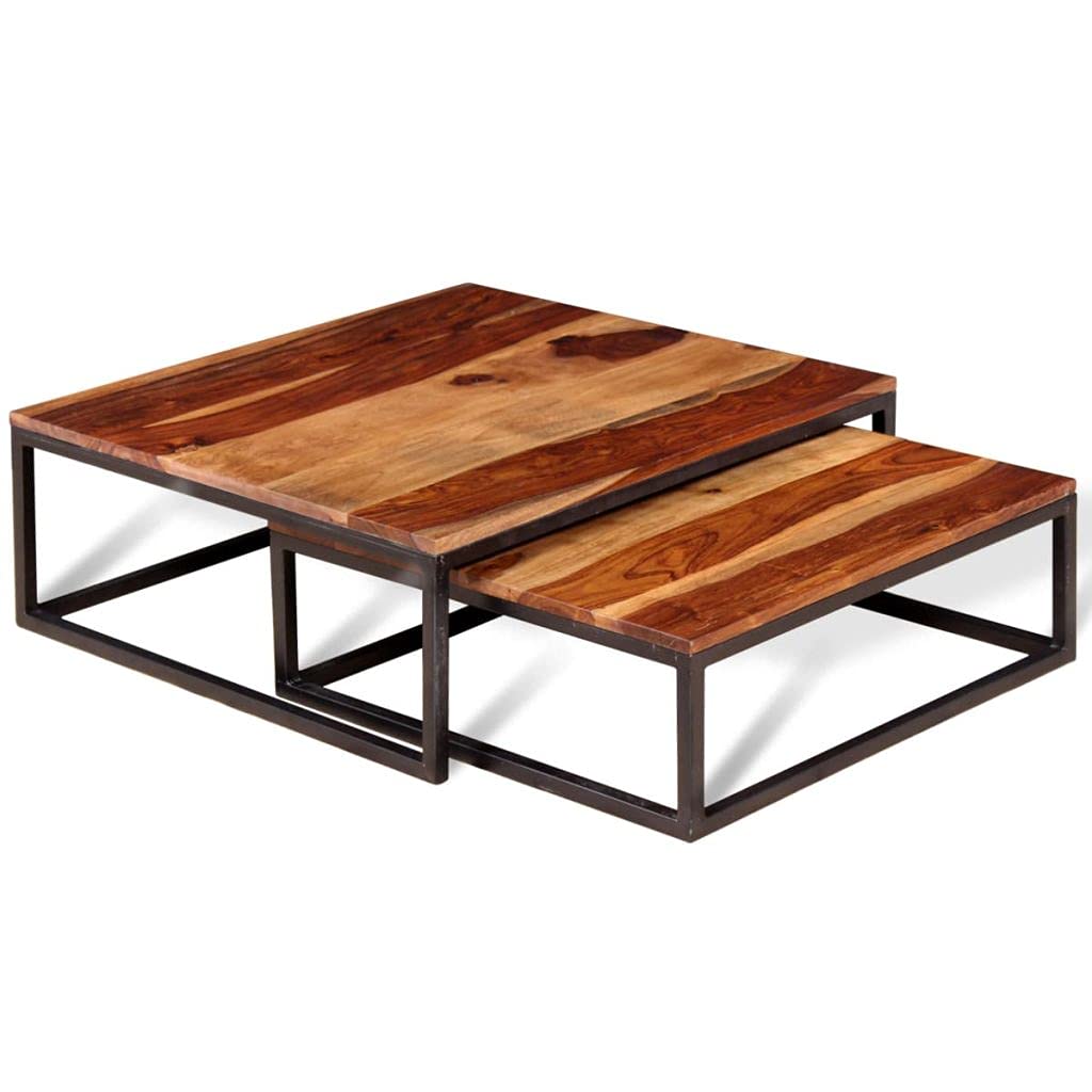 Two Piece Solid Sheesham Wood Nesting Coffee Table Set S58552