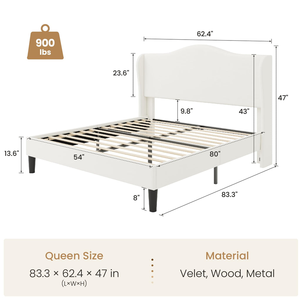Queen Size Bed Frame with Wingback Headboard L120434