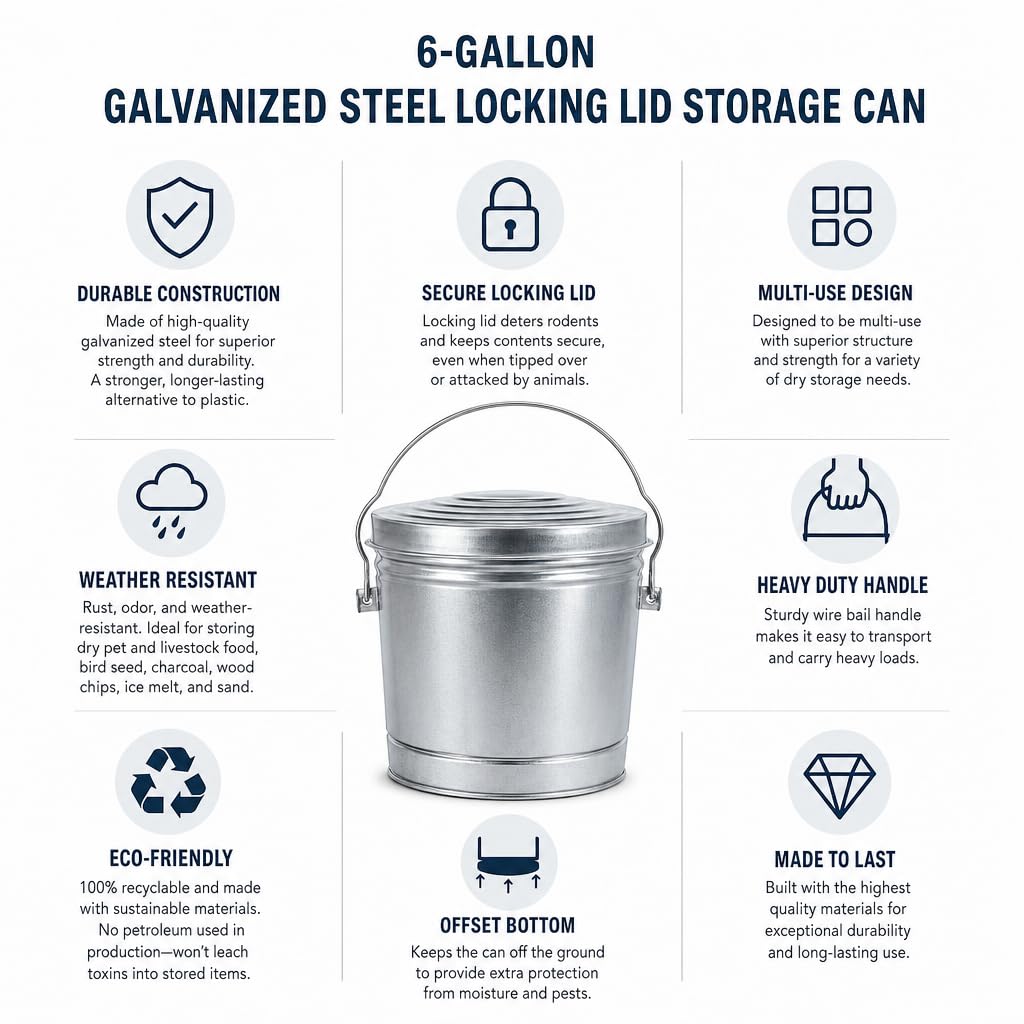 6 Gal Galvanized Steel Storage Can with Locking Lid K672124