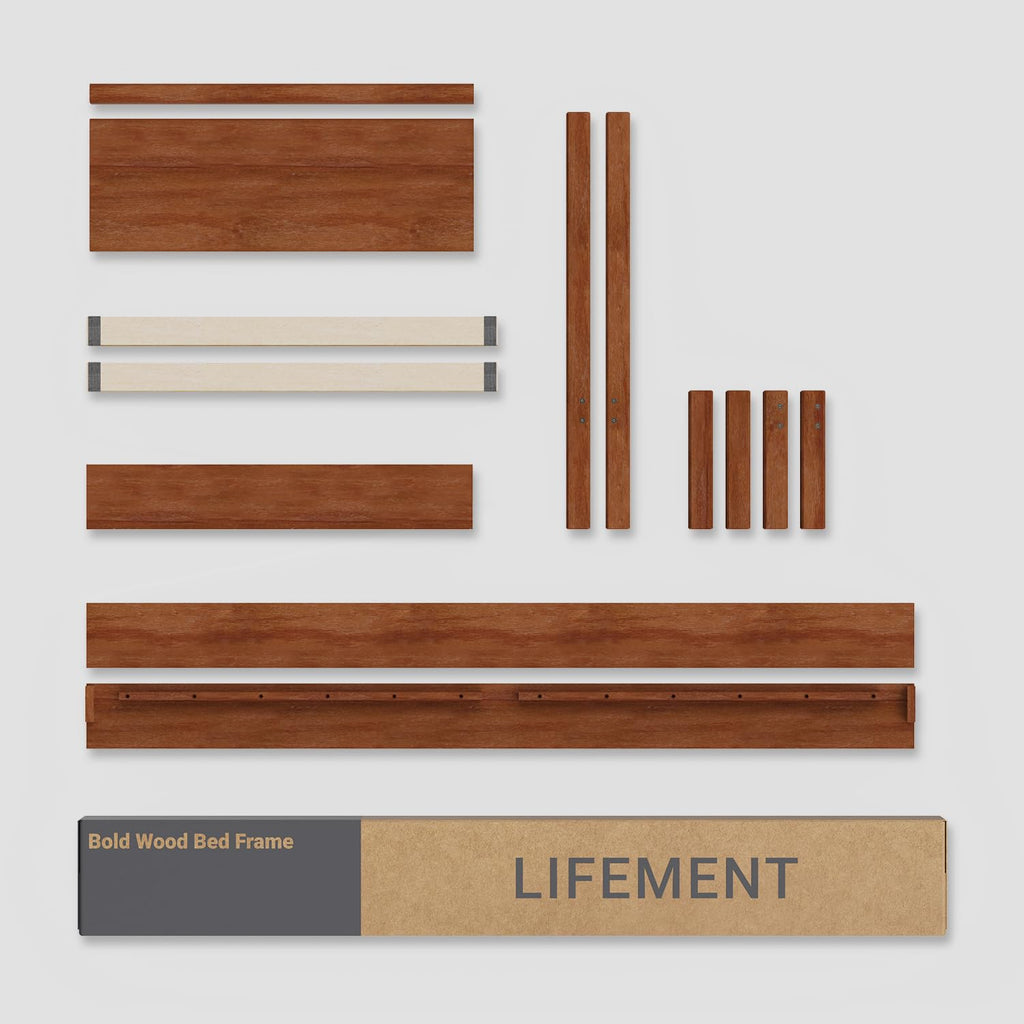 Cherry King Wood Platform Bed Frame with Headboard U8441