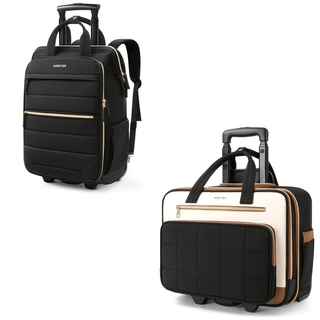 Rolling Puffer Laptop Bag Set with Wheels, 16 Inch Underseat Carry on Luggage E436