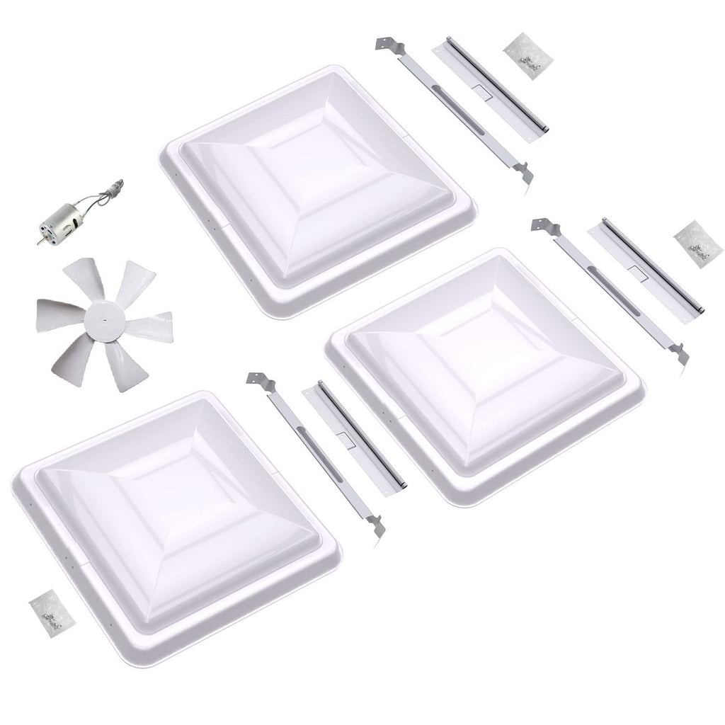 3 Packs 14" White RV Roof Vent Cover Replacement with 6" Fan Blade and 12 Volt Motor O175