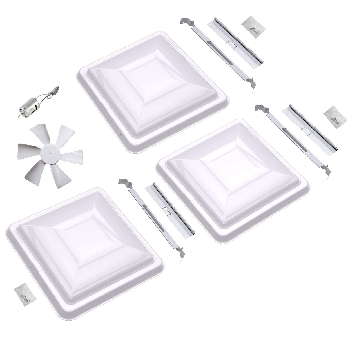 3 Packs 14" White RV Roof Vent Cover Replacement with 6" Fan Blade and 12 Volt Motor O175