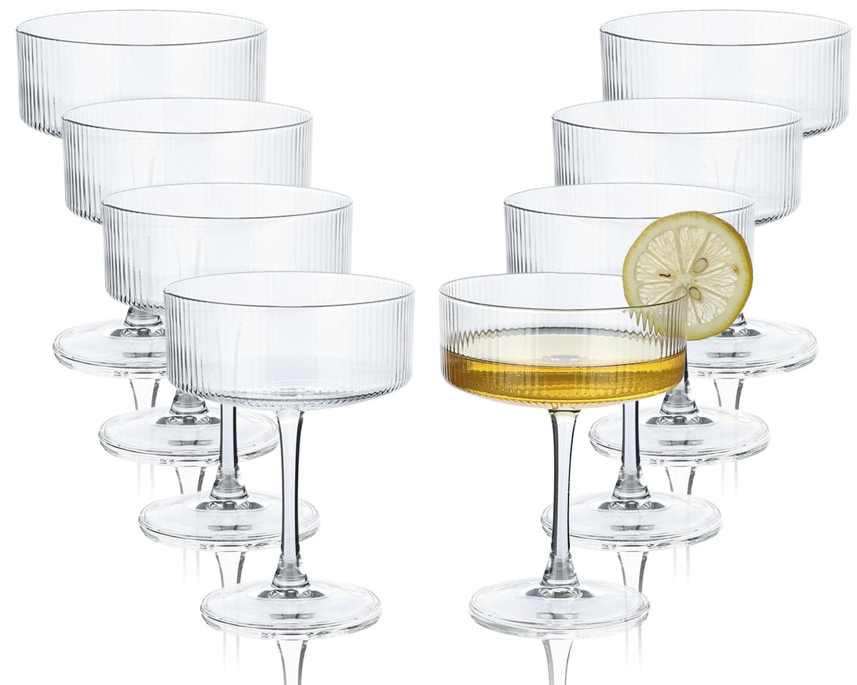 Martini Glasses set of 8, 10 oz Ribbed Coupe Glasses Q124683