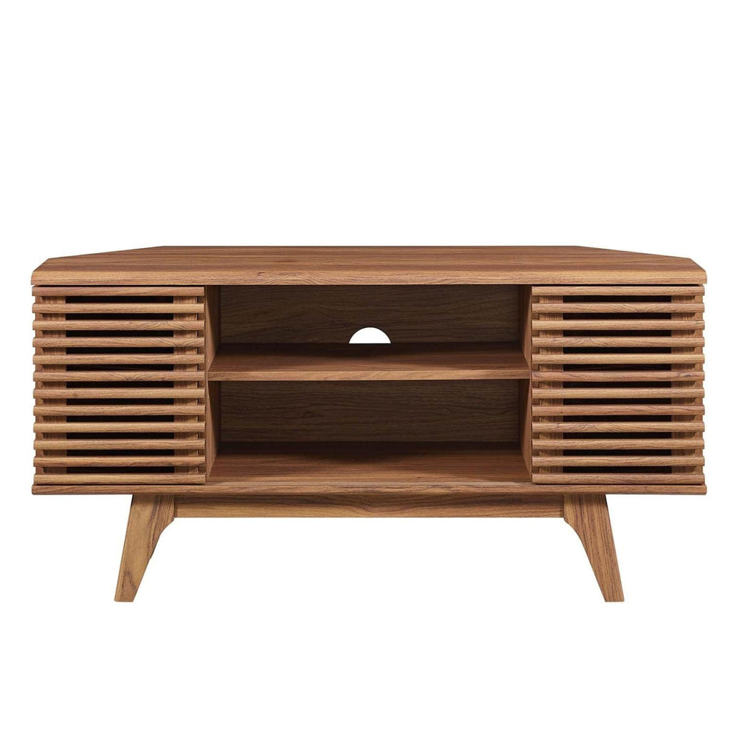 46 in Walnut Corner TV Stand with Sliding Doors P784921
