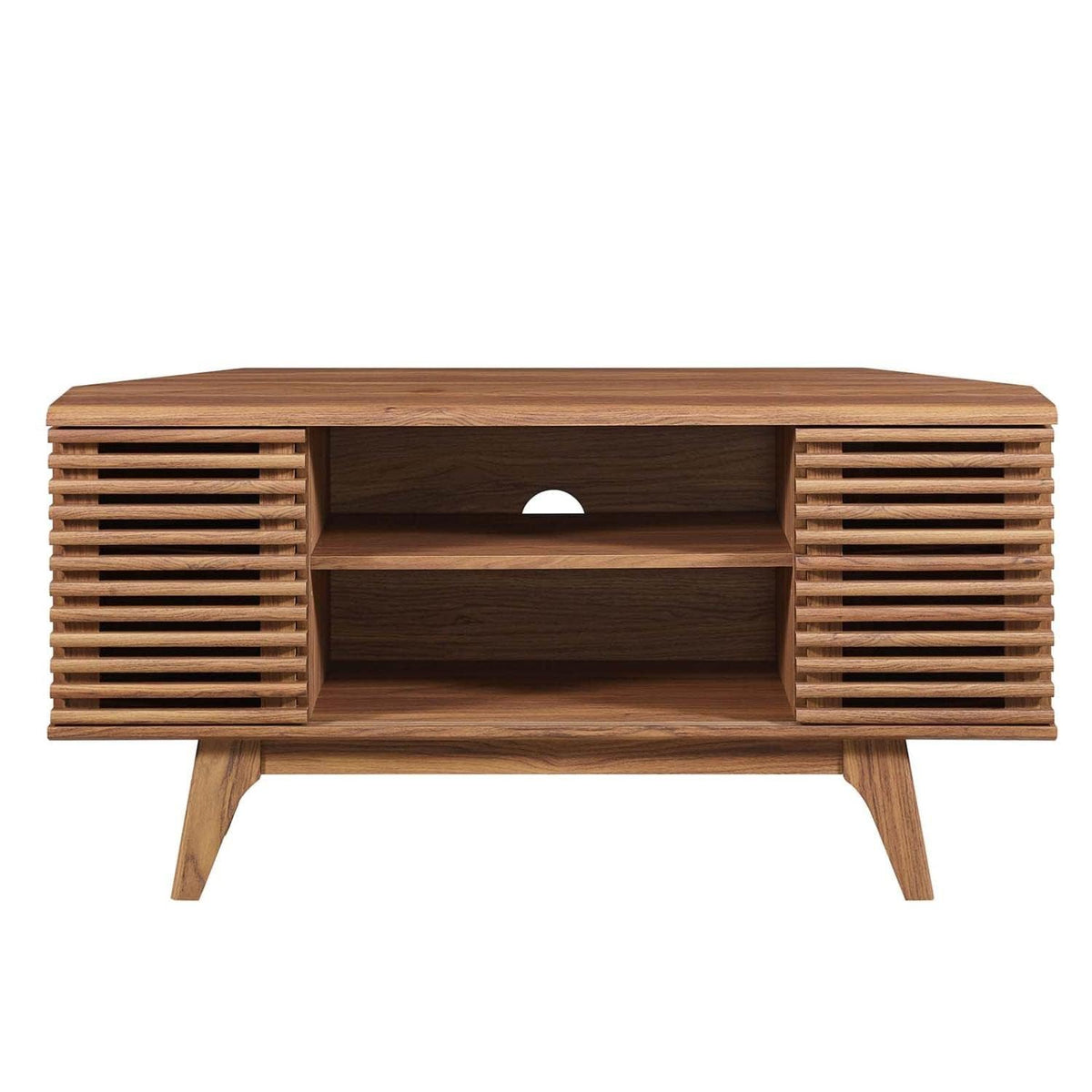 46 in Walnut Corner TV Stand with Sliding Doors P784921