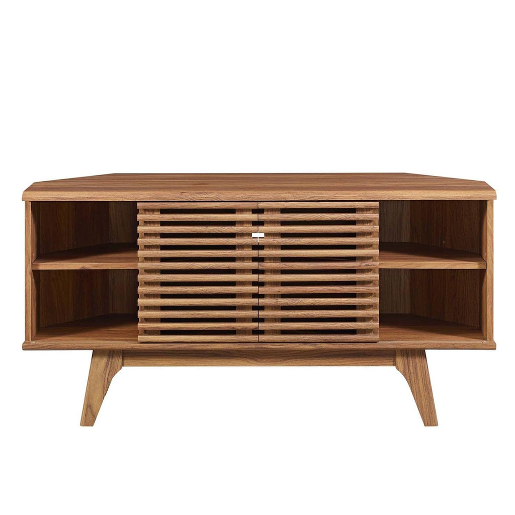 46 in Walnut Corner TV Stand with Sliding Doors P784921
