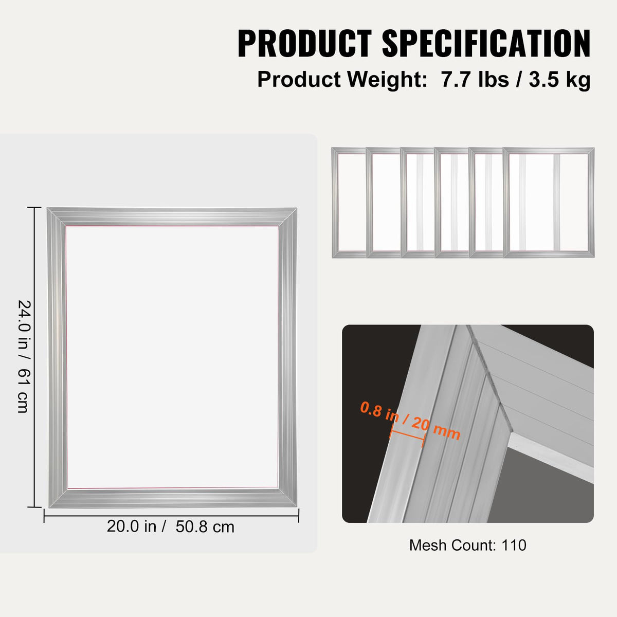 6 Pieces Aluminum Silk Screen Frame with 110 Count Nylon Mesh M550