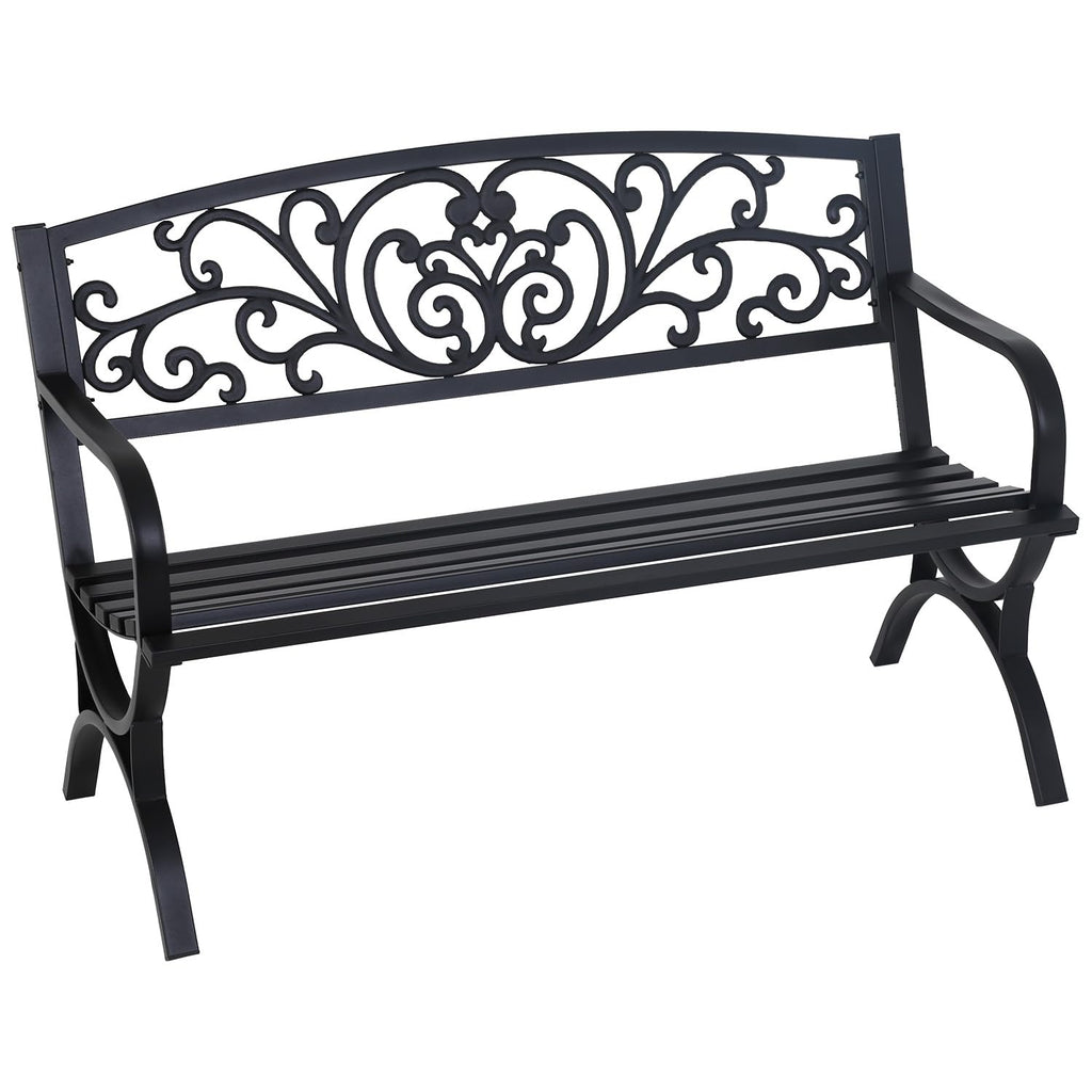 50" Outdoor Garden Bench Black 485lbs Load Capacity N7637