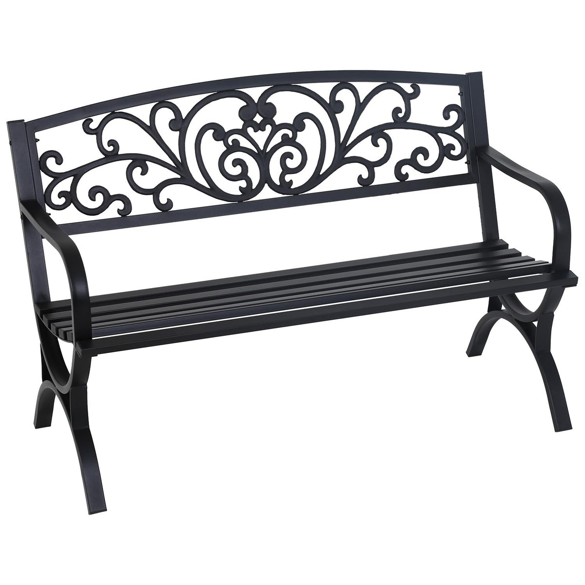 50" Outdoor Garden Bench Black 485lbs Load Capacity N7637