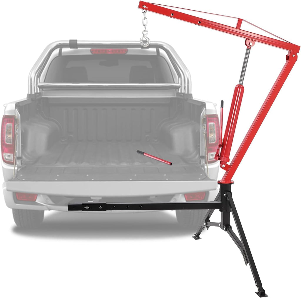 Hydraulic Pickup Truck Crane, 1000 Lbs Capacity, 360° Swivel, Red X3133