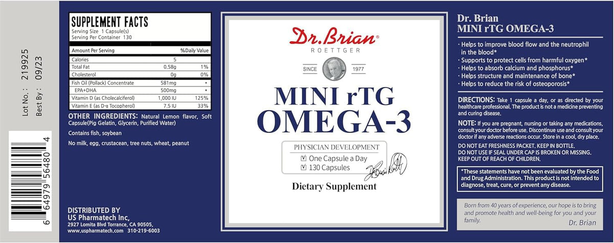 130 Softgel rTG Omega 3 Fish Oil Capsule with EPA/DHA Vitamin D E R2253