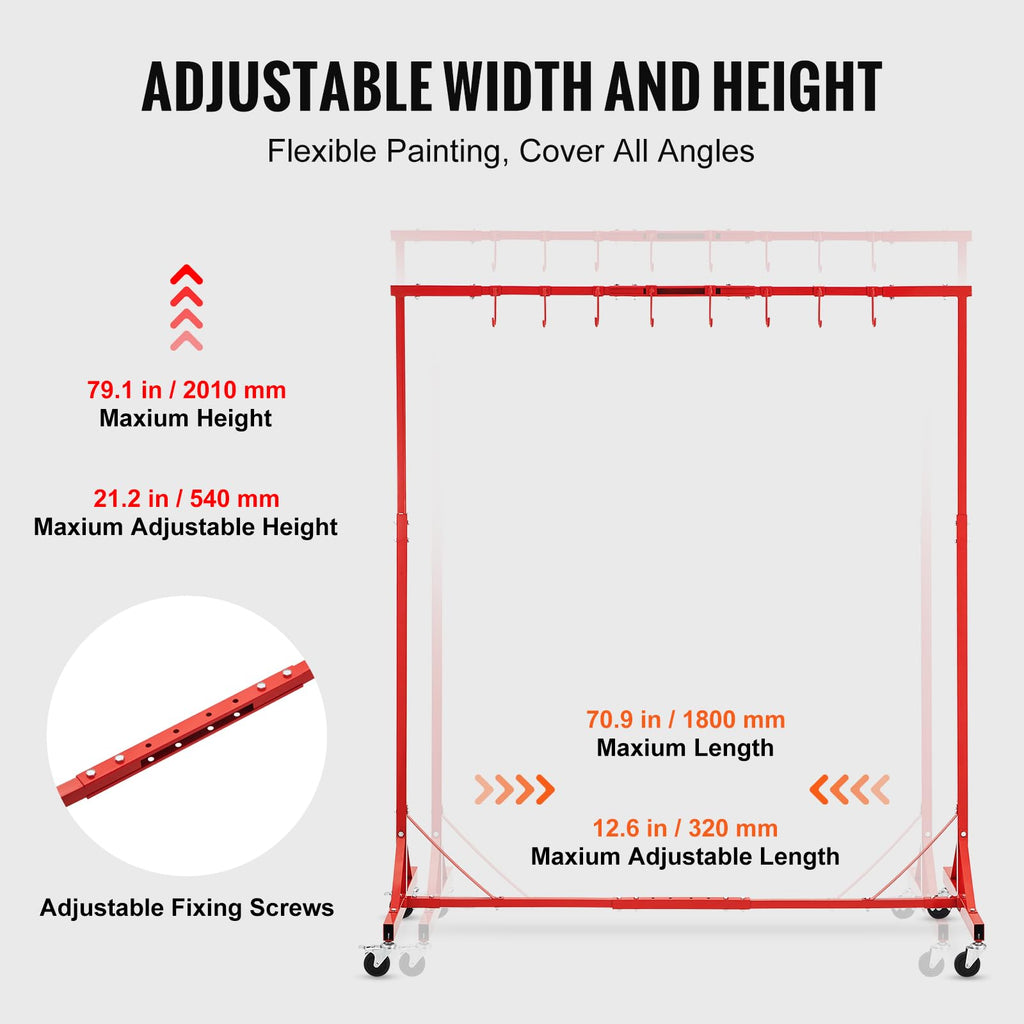 Adjustable Height 66 lbs Capacity Painting Rack with 8 Hooks and 4 Swiveling Wheels M1451