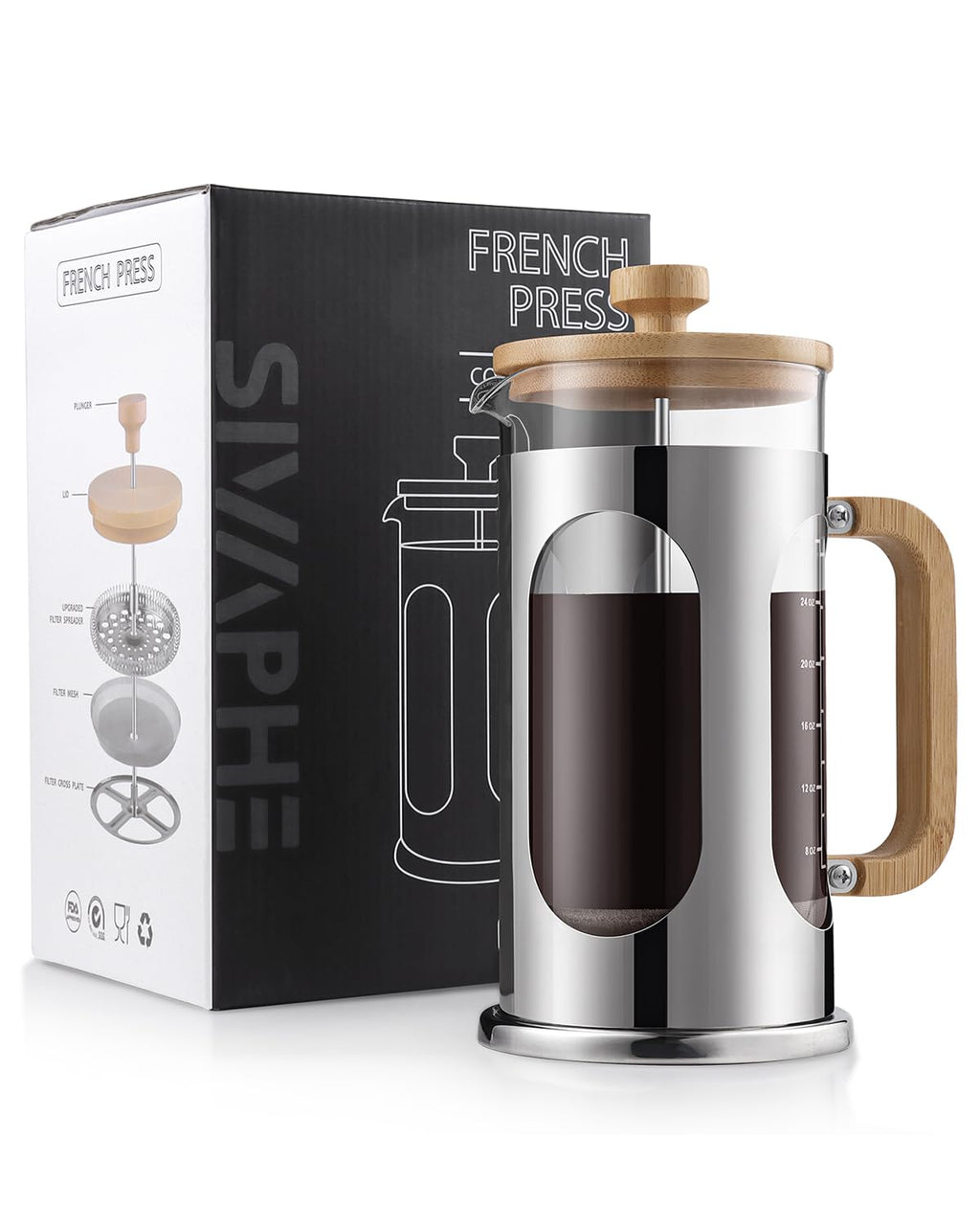 34 oz Borosilicate Glass French Press Coffee Maker S140261