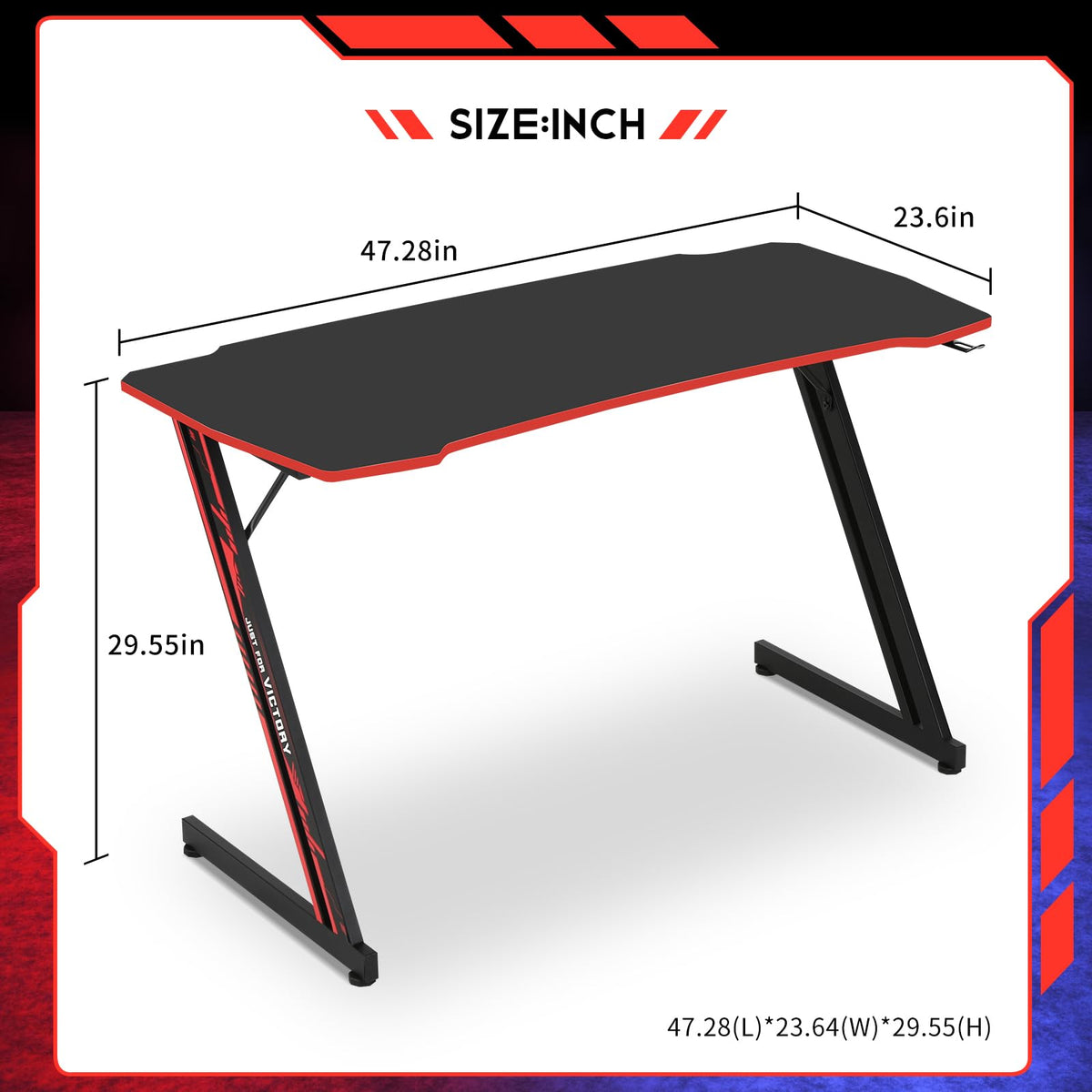 47 Inch Z Shaped Gaming Desk with Headphone Hook P105401