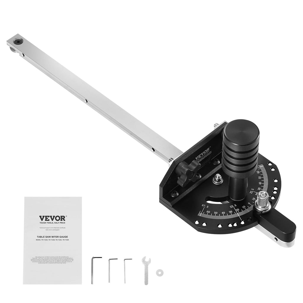 Precision Miter Gauge, 3/4'' x 3/8'', Aluminum Alloy Table Saw Miter Gauge with 15 Angle Stops B3499