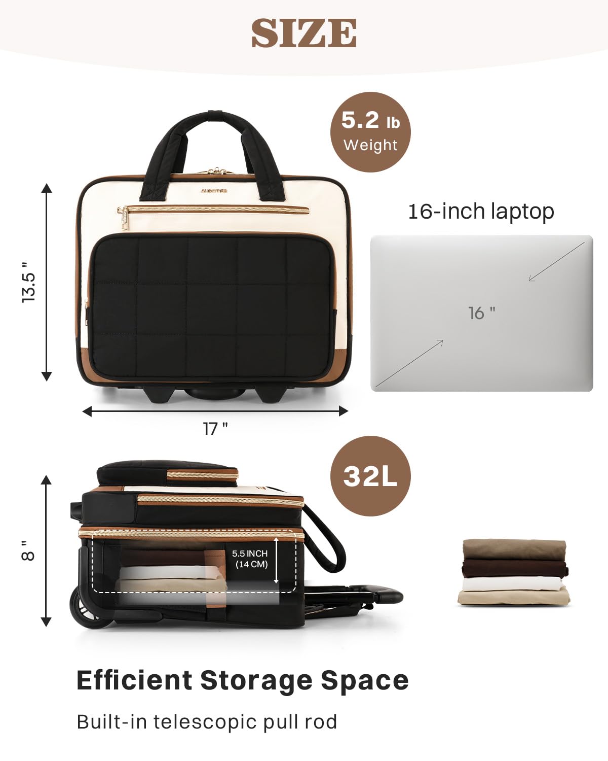 Rolling Puffer Laptop Bag Set with Wheels, 16 Inch Underseat Carry on Luggage E436