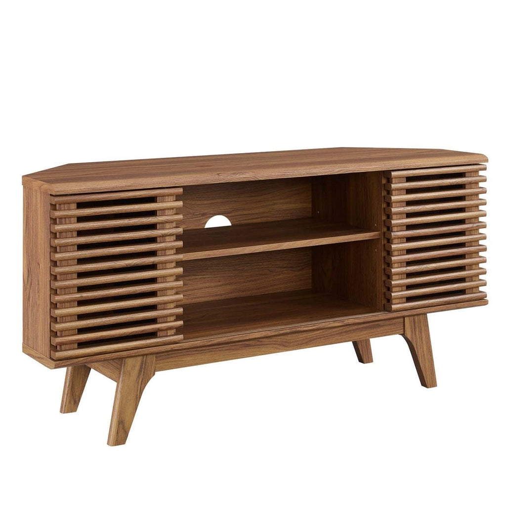46 in Walnut Corner TV Stand with Sliding Doors P784921
