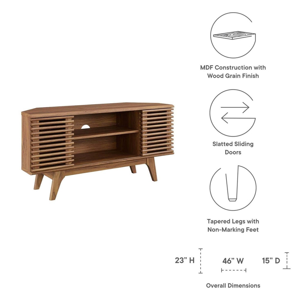 46 in Walnut Corner TV Stand with Sliding Doors P784921