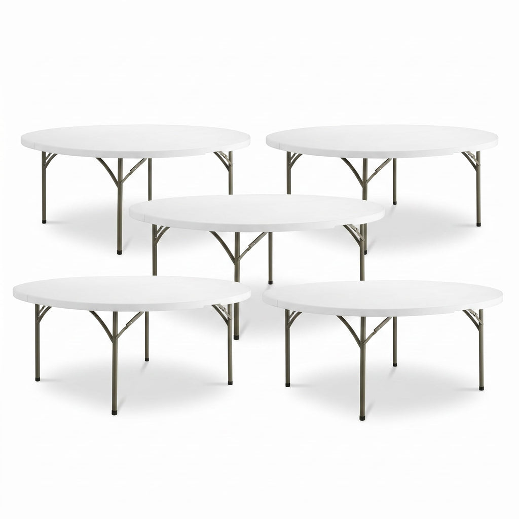 72-Inch Round Folding Tables 5-Pack Heavy-Duty Plastic T6323