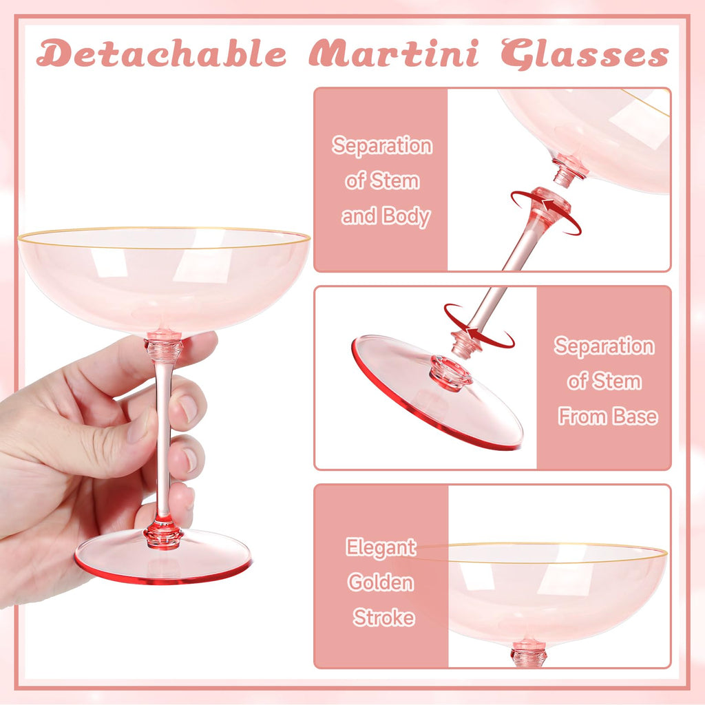 9oz Pink Plastic Martini Glasses Set T1097