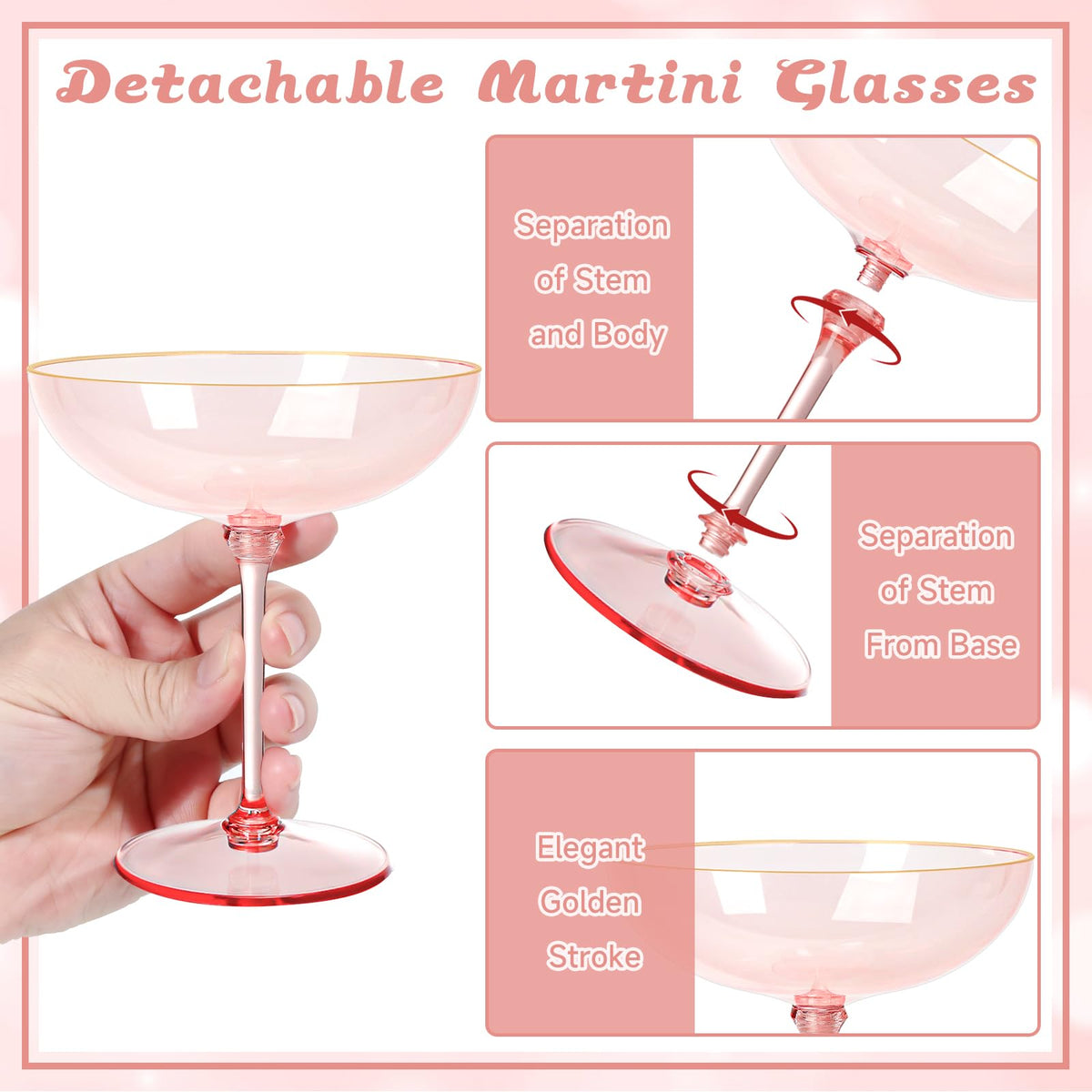 9oz Pink Plastic Martini Glasses Set T1097