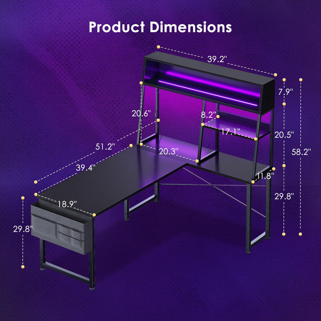 51 Inch L Shaped Gaming Desk with Display Shelves L93770