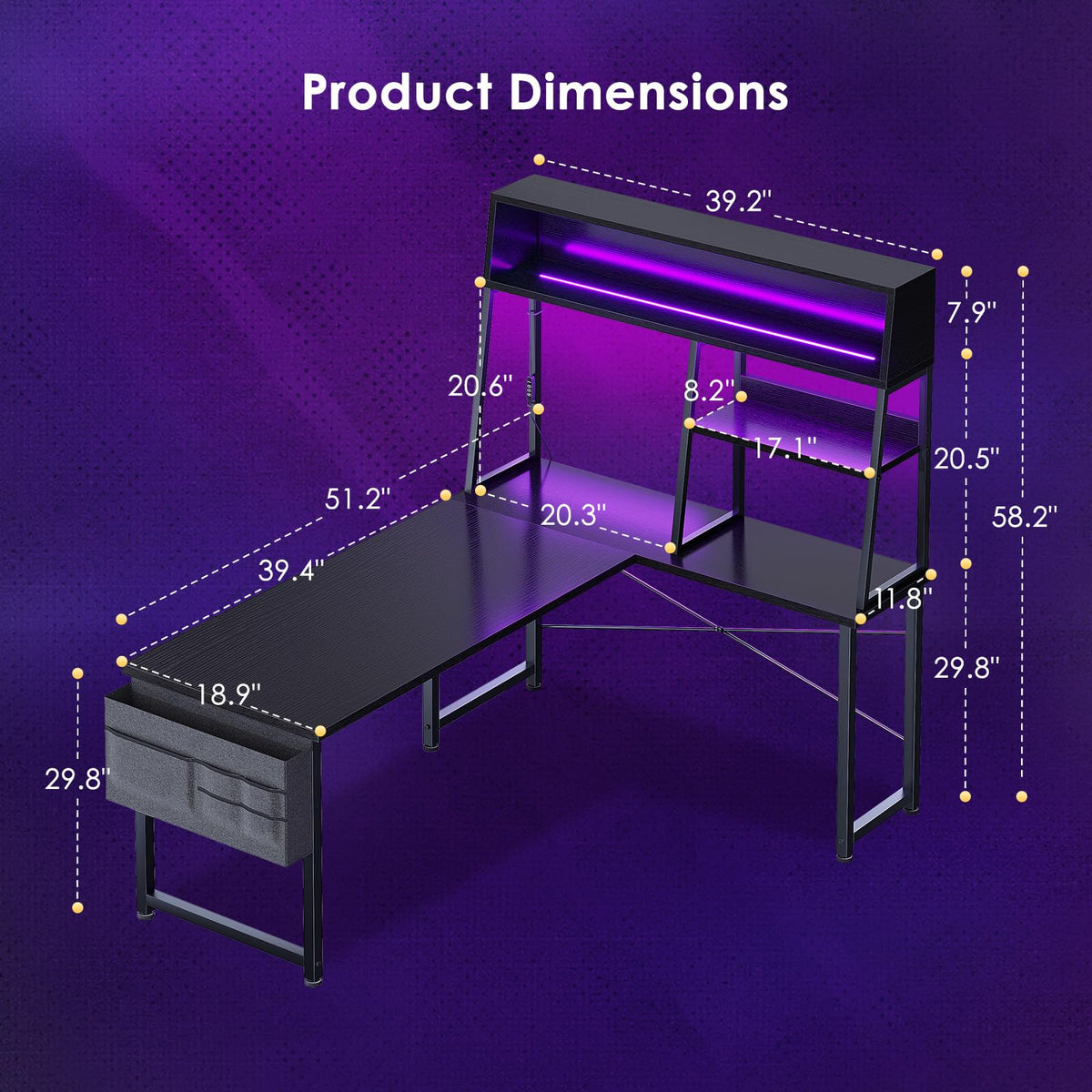 51 Inch L Shaped Gaming Desk with Display Shelves L93770
