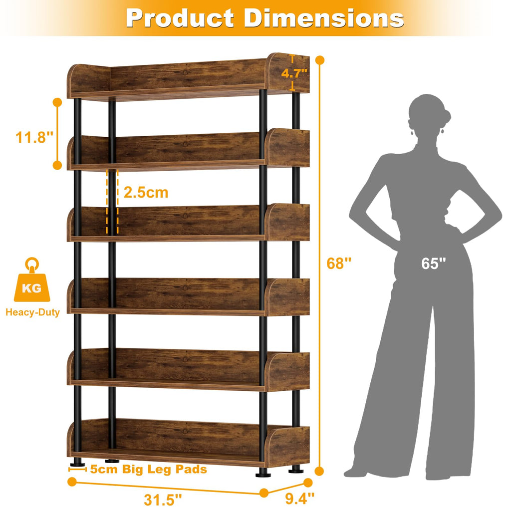 6-Tier Tall Open Bookshelf with Metal Frame V140673