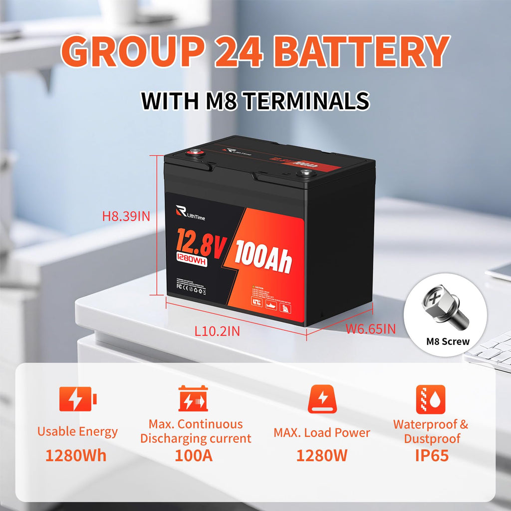 12V 100Ah Group 24 LiFePO4 Deep Cycle Battery W198