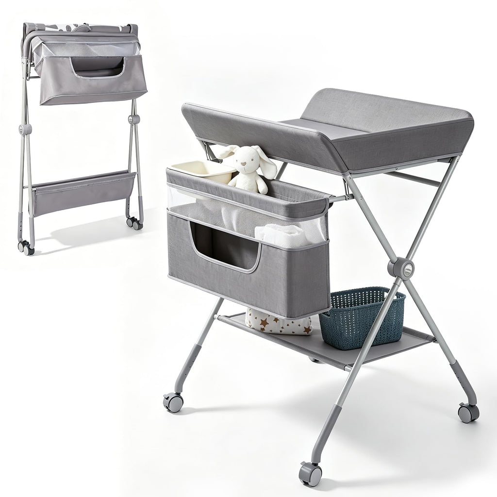 Baby Changing Table with Wheels, Portable Adjustable Folding Diaper Station with Storage V89482