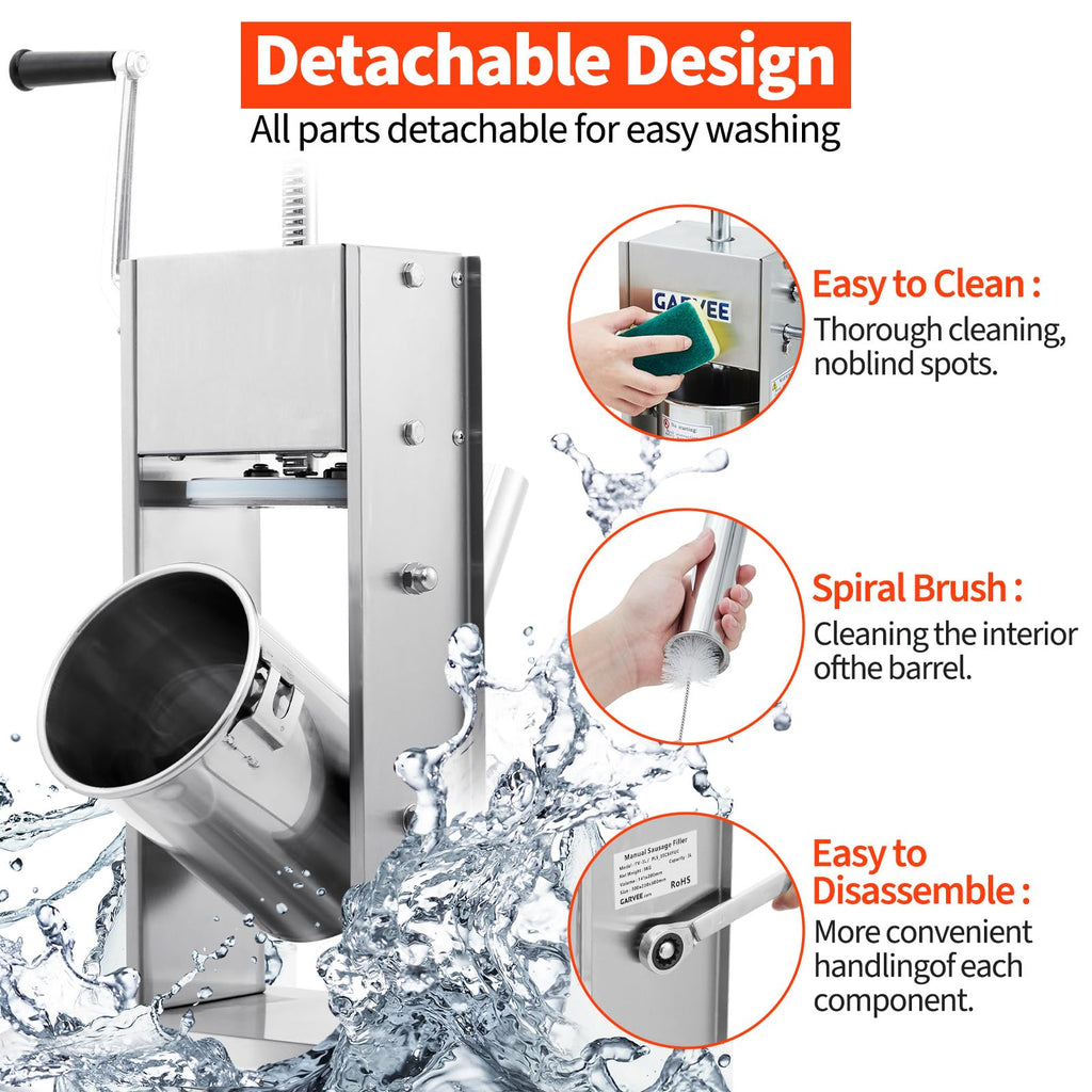 7LBS/3L 304 Stainless Steel Manual Sausage Stuffer with 5 Filling Tubes C2159