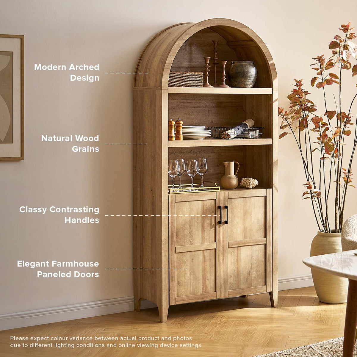 77.4" Tall Arched Wooden Storage Cabinet with Doors and Adjustable Shelves V564998