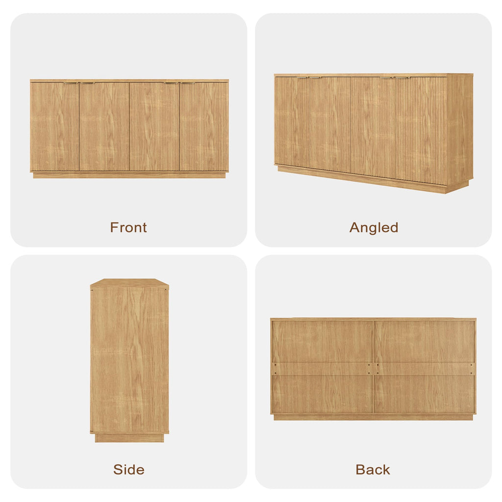 Natural Oak Fluted Wooden Sideboard Cabinet with 4 Doors C799