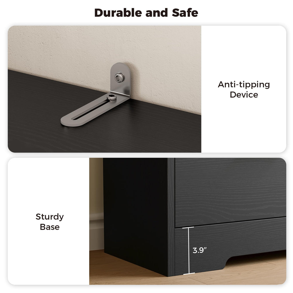 70.9-Inch Black Bookcase with Doors and 3 Drawers H1550