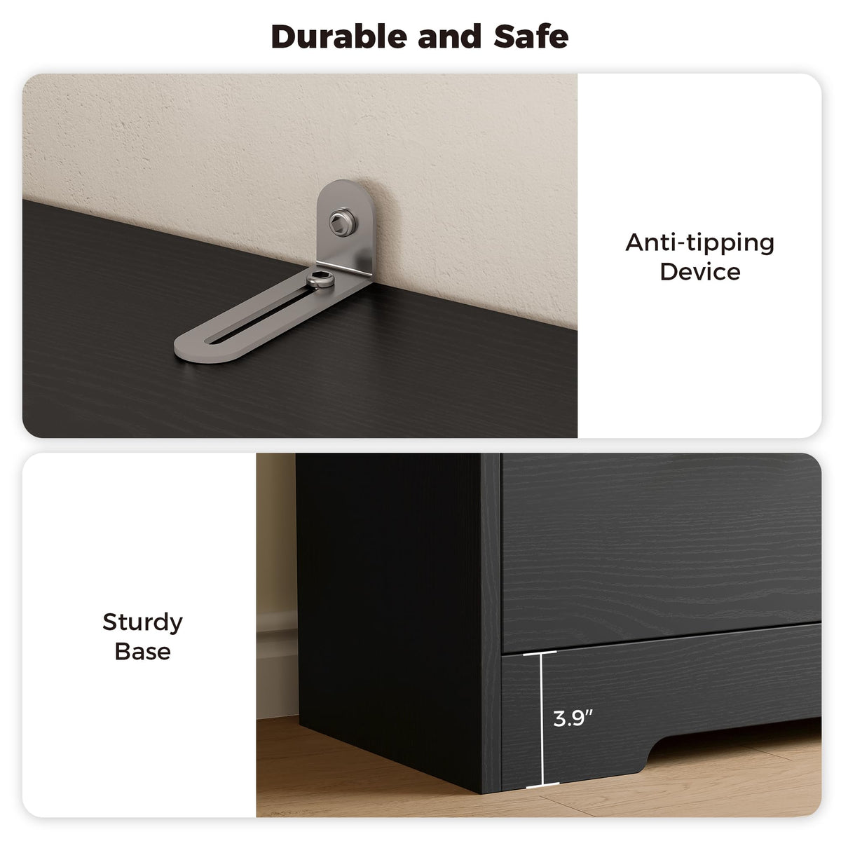 70.9-Inch Black Bookcase with Doors and 3 Drawers H1550