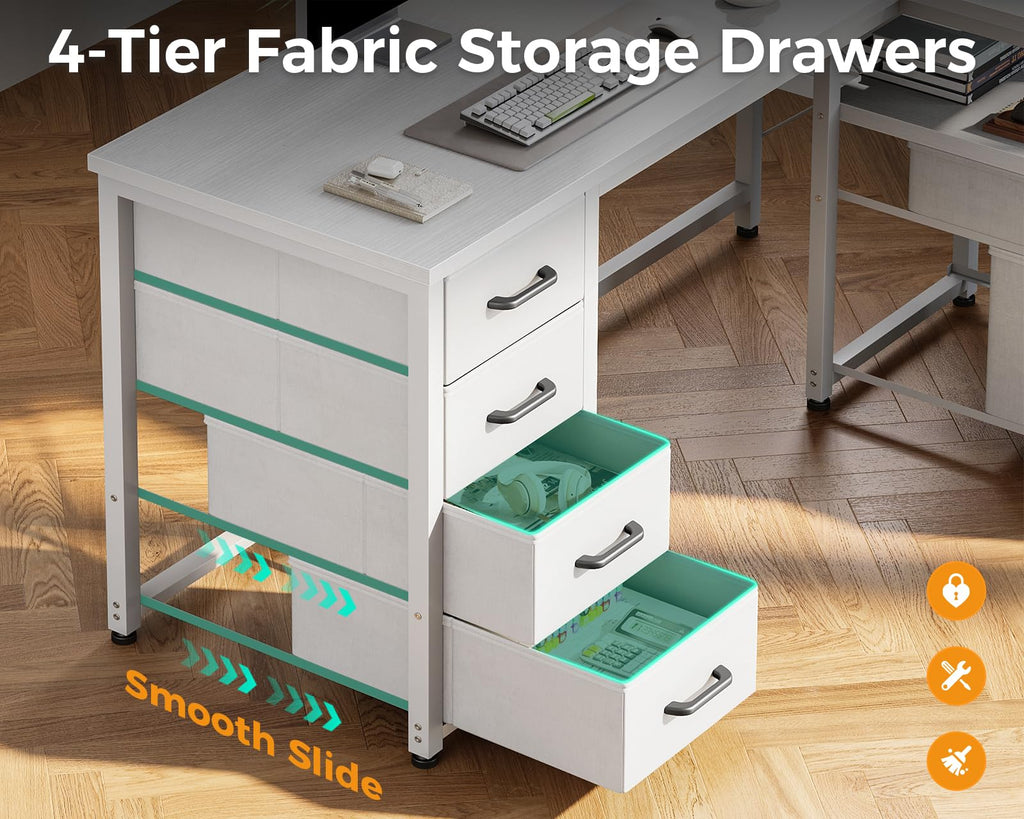 55 Inch L Shaped Office Desk with 6 Drawers White K364101