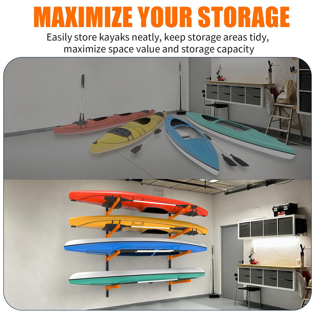 Wall Mount Adjustable Kayak Storage Rack L895