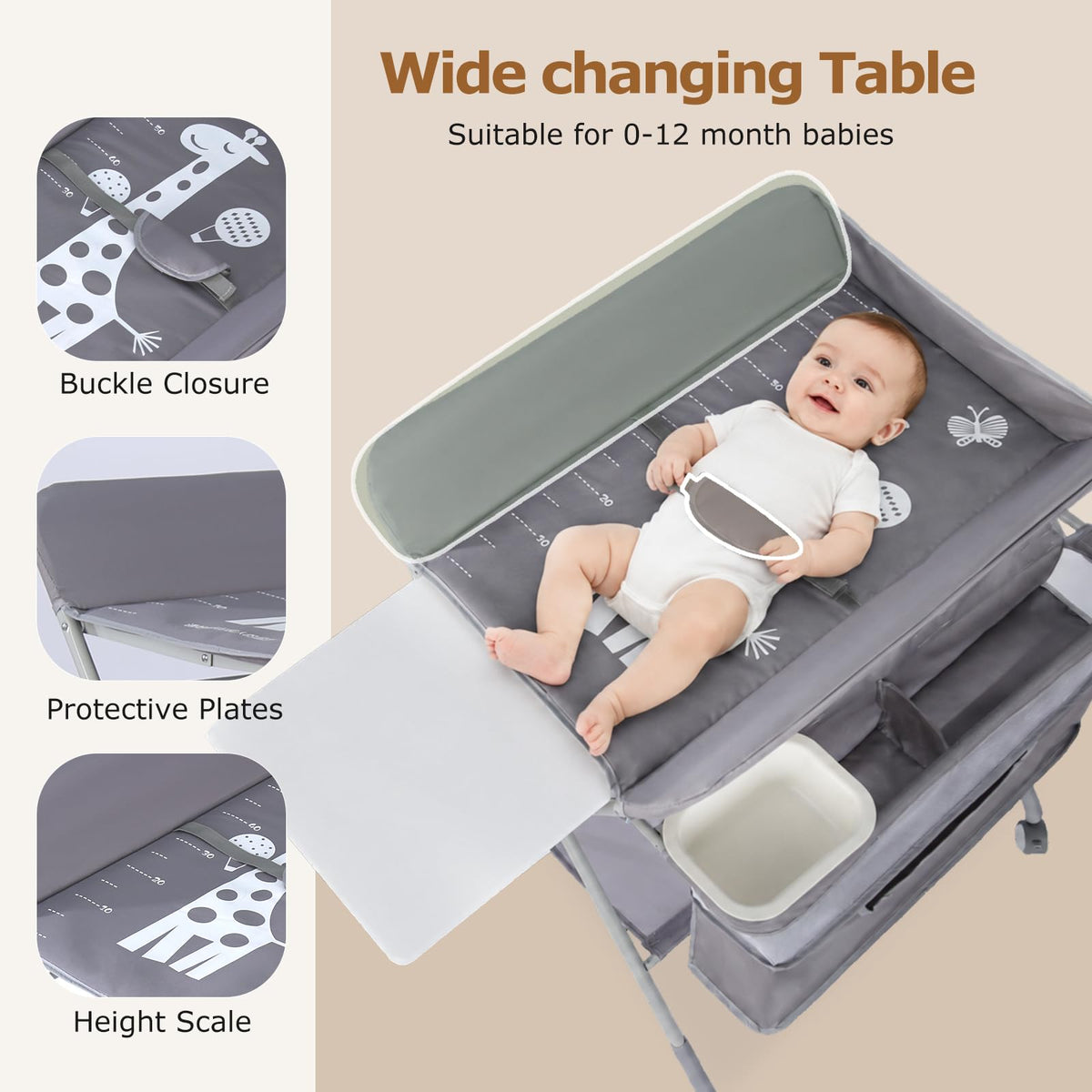 Baby Changing Table with Wheels, Portable Adjustable Folding Diaper Station with Storage V89482