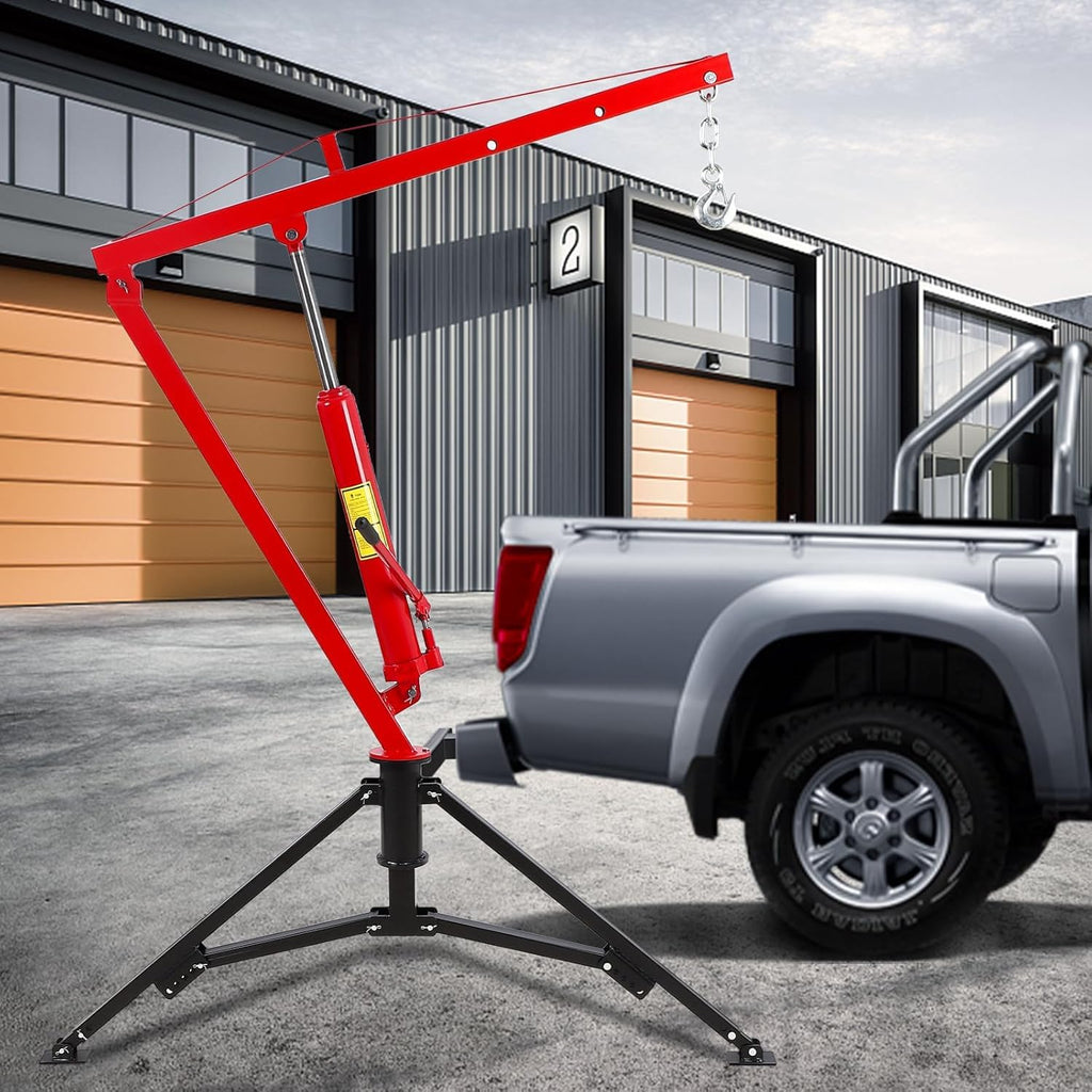 Hydraulic Pickup Truck Crane, 1000 Lbs Capacity, 360° Swivel, Red X3133