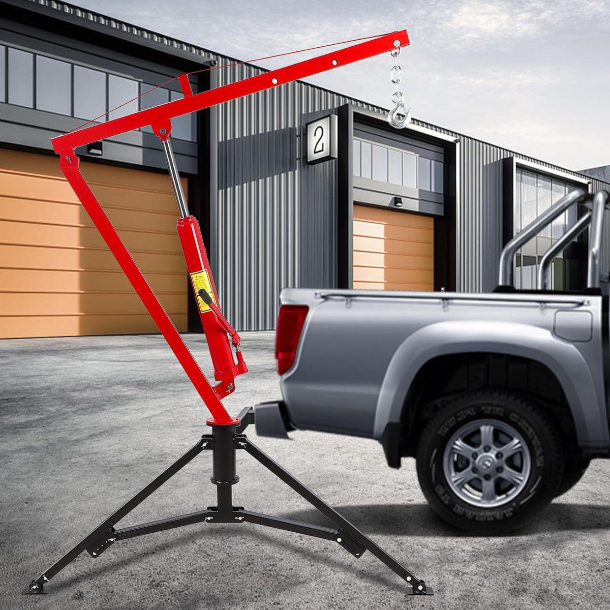 Hydraulic Pickup Truck Crane, 1000 Lbs Capacity, 360° Swivel, Red X3133