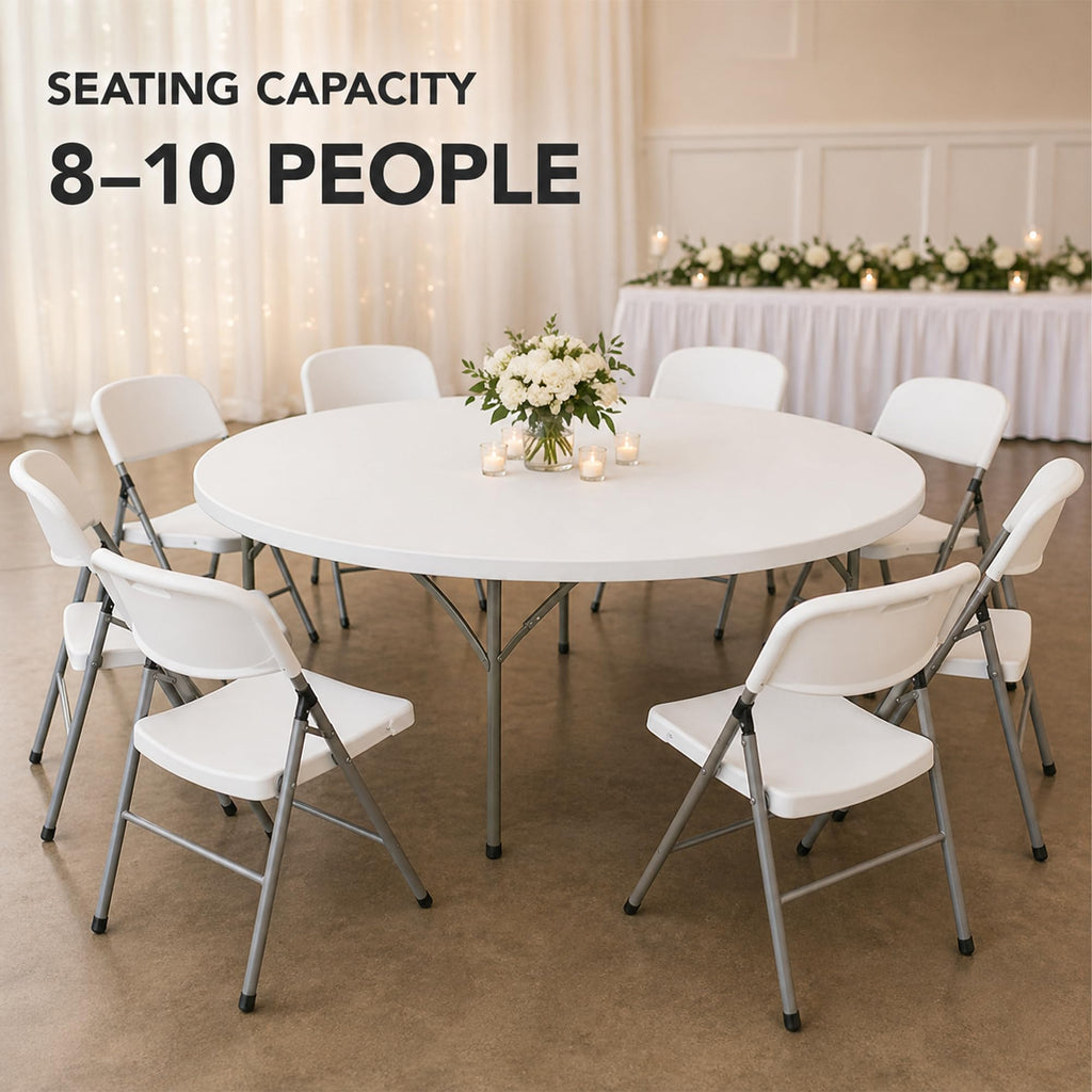 72-Inch Round Folding Tables 5-Pack Heavy-Duty Plastic T6323