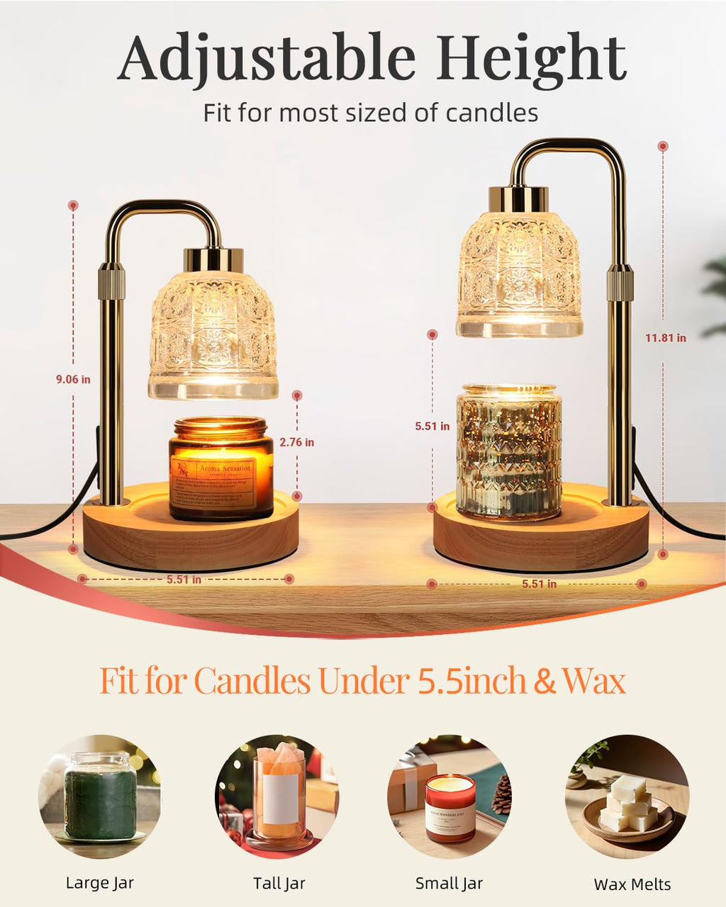 Candle Warmer Lamp with Timer, Gold H459636