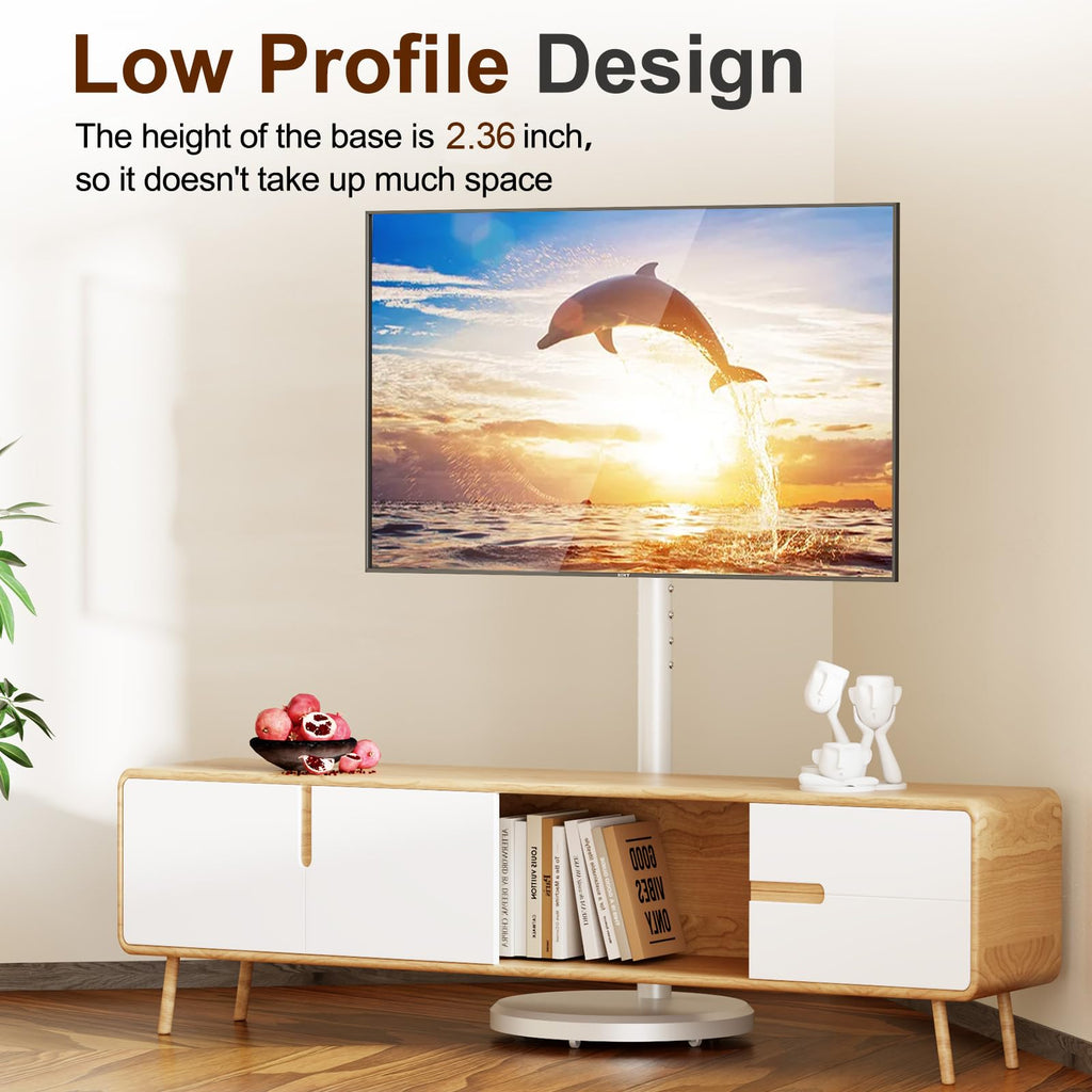 White Rolling TV Stand with Wheels S7572