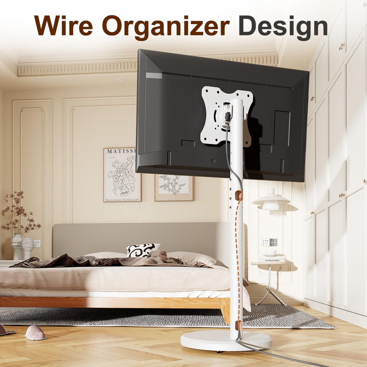 White Rolling TV Stand with Wheels S7572