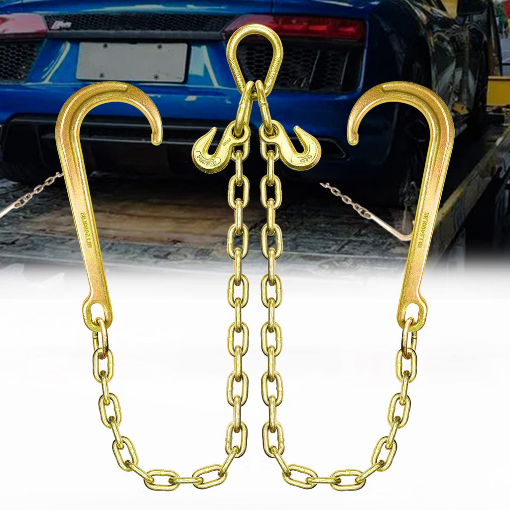 Grade 80 Chain V-Bridle 3/8In x 2Ft with J Hooks and Grab Hooks J7705